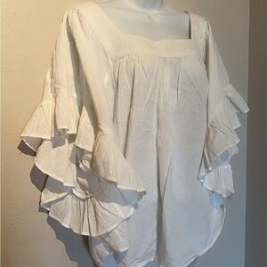 Elegant White Ruffle Sleeve Top